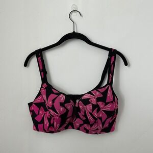Cacique Bra Women 40DD Black Pink Excellent Bow Print‎ Underwire Full Coverage